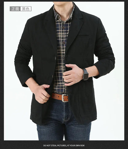 Men Blazer Middle-aged Loose Men Fashion Business British Style Casual Suit Three Button Cotton Casual Clothes Single West Coat