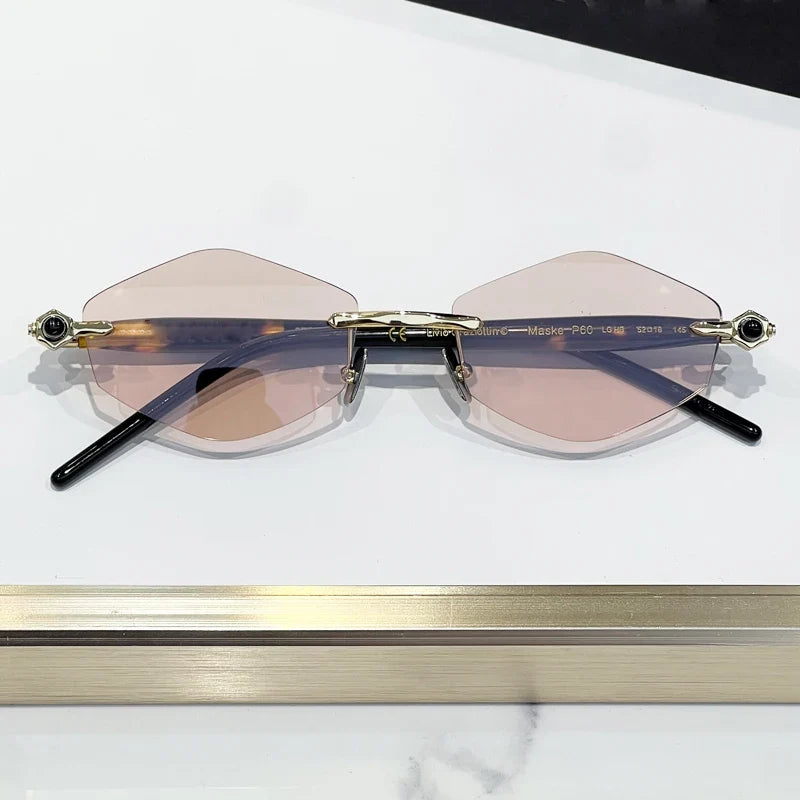 INS Maske P60 Luxury Rimless Sunglasses Men Hexagonal Acetate Handmande in Germany Designer Alloy Top Quality Trendy UV400 Women