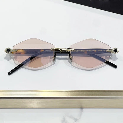 INS Maske P60 Luxury Rimless Sunglasses Men Hexagonal Acetate Handmande in Germany Designer Alloy Top Quality Trendy UV400 Women