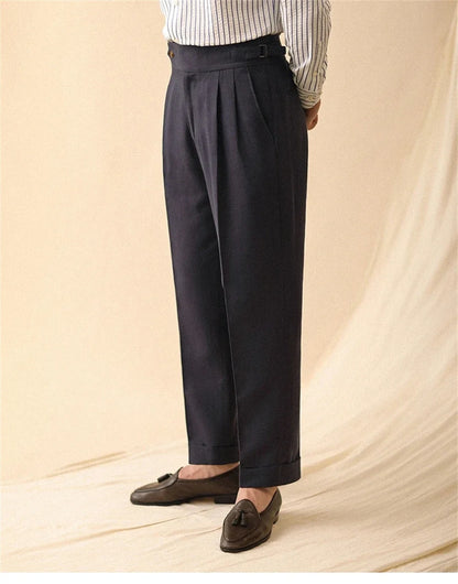 Linen Straight Pant For Men Summer Business Gentleman Naples Pant Paris Buckle Drape High Waisted Trousers Men Formal Pant