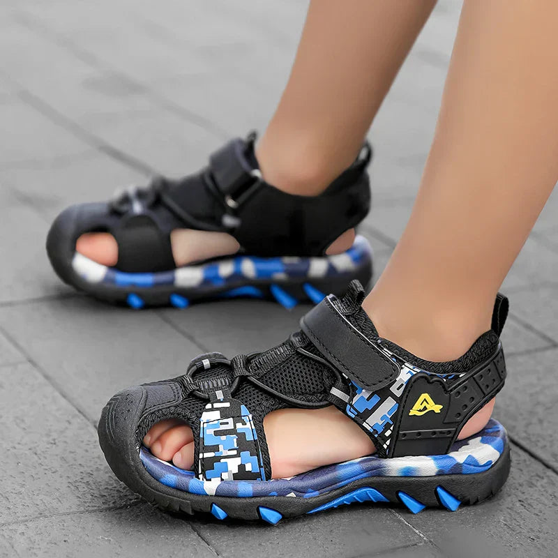 Summer Boys Sandals Casual Children Kids Rubber School Breathable Anti-Slip Beach Shoes Outdoor Anti-Bump Closed Toe Sandails