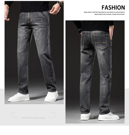 New Spring Summer Plus Size 40 42 44 Men Straight Loose Jeans Business Fashion Denim Stretch Pants Male Brand Trousers