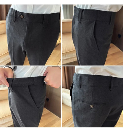 New Men Casual Solid Color Suit Pants Fashion Men Slim Fit Business Social Dress Pants Formal Wedding Social Party Male Trousers