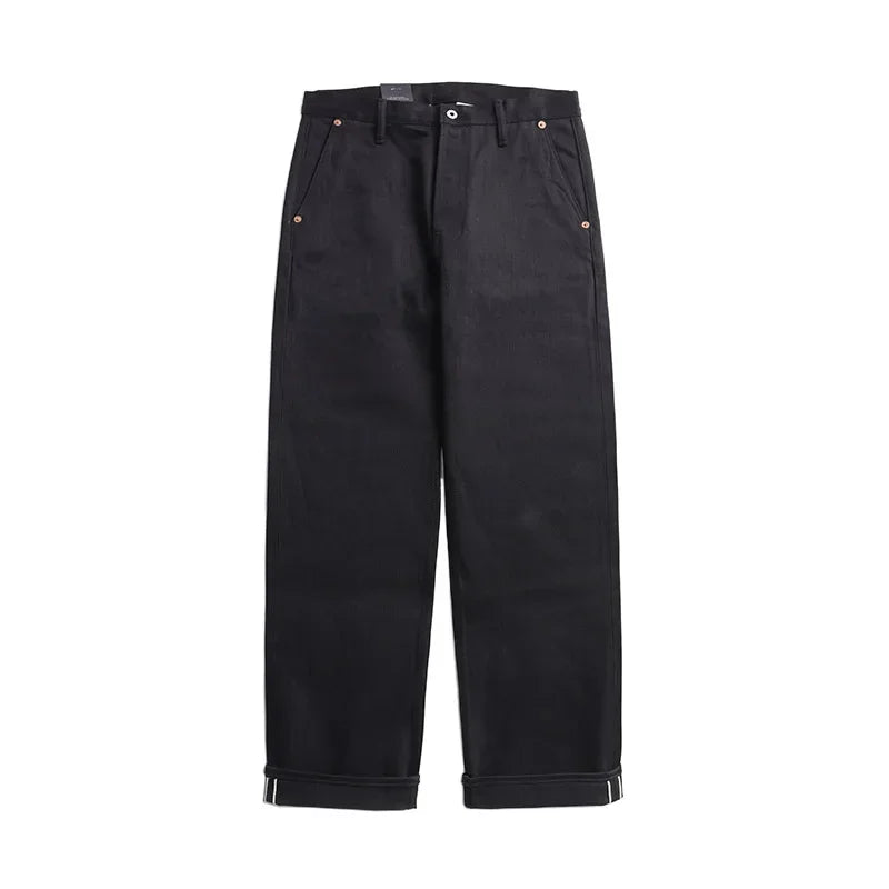 Black Men's Jeans Relaxed Fit 14.5oz Selvedge Denim Officer Trousers