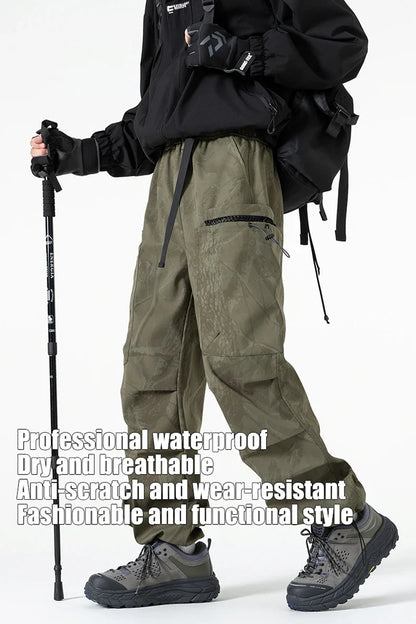 Hiking Pants Men Waterproof Windproof Breathable Elastic Waist Climbing Trekking Fishing Pants Camping Casual Overalls Trousers