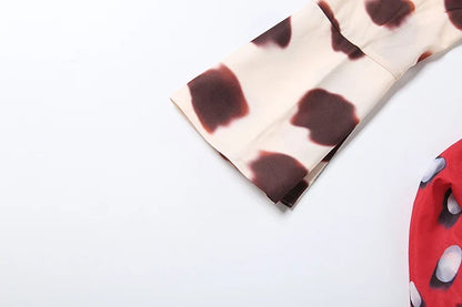 Music Festival Silk Scarf Strap Patchwork Dress Women Sexy Single-Breasted Full Sleeve Polka Dot Print Hottie Bodycon