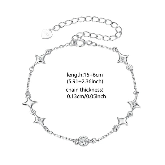 Chaîne de Bracelet Étoilé Réglable en Argent Sterling 925 avec Bélière CZ Originale pour Femme Bijou Scintillant Cadeau d'Été