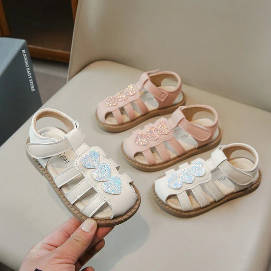 Kid Shoes Children Sandals Bling Heart-shape Summer Girl Princess Shoe Flat Heel Sandals Children Girls Performance Shoes I03022