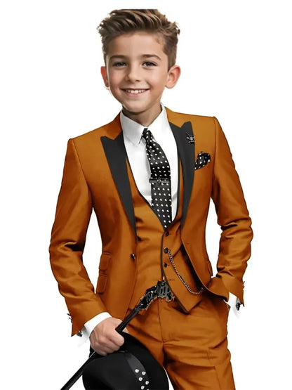 High Quality Boys Formal Suit Set 3 Pieces For Violin Performance Classy Peak Lapel Kids Slim Fit Tuxedo Birthday Party Wear