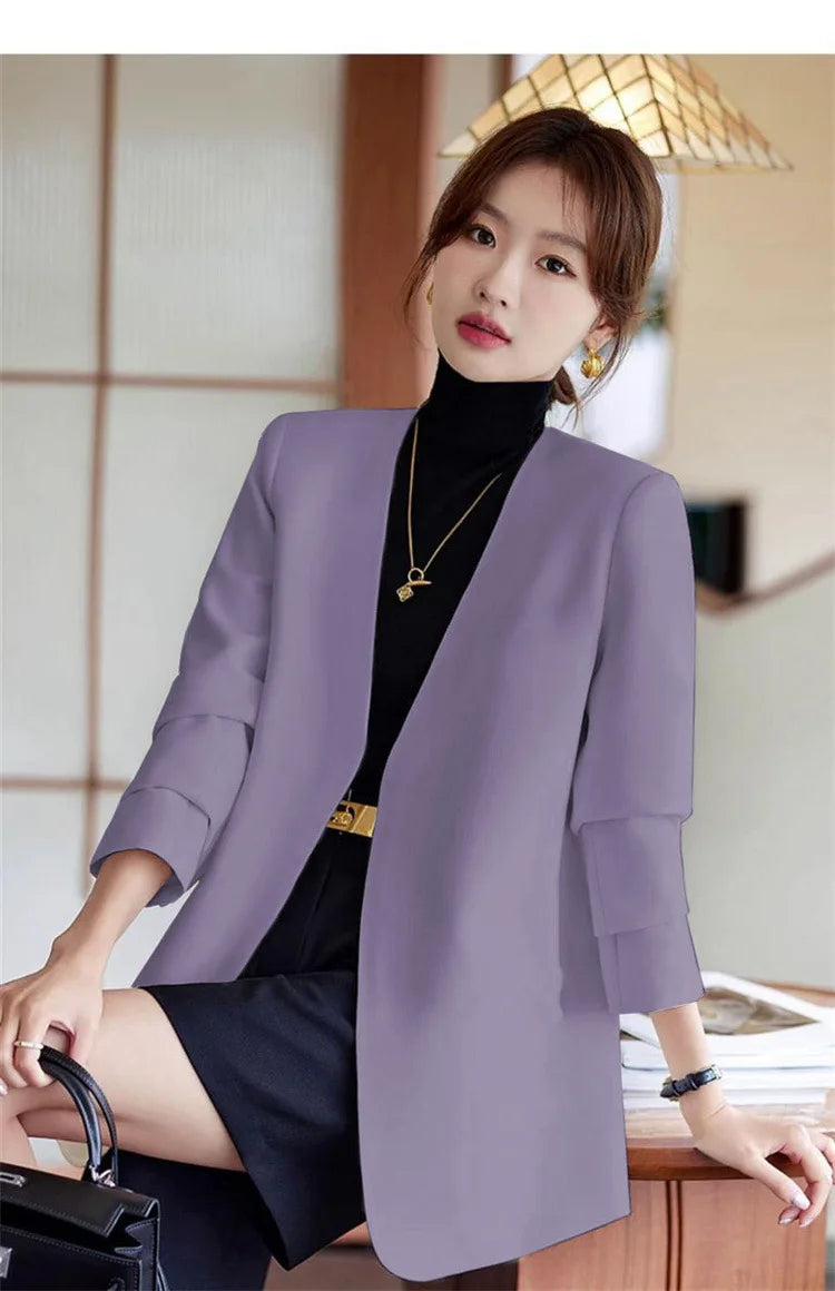 Fashionable Versatile Spring Autumn Women's Blazer Jacket Korean Style Street Style Long Sleeve Suit Coat Pure Color Commute...