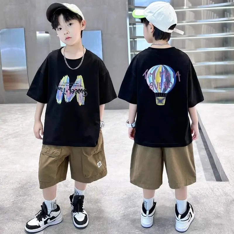 Printing Clothes for Boy Summer Set 2025 New Children's Clothing Boys Kids Top Bottom Elementary Student Men's T-shirts Korean