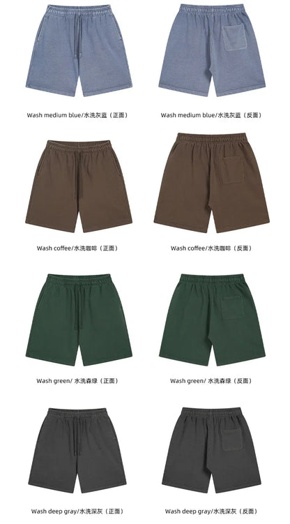 Fashion Summer Men 420gsm Washed Cotton Shorts Retro Unisex High Street Terry Knee Length Short Pants Streetwears HY0845