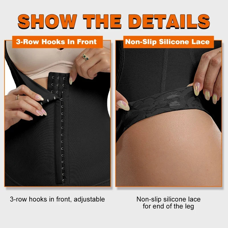Bodysuit Shapewear Women Tummy Control Butt Lifter Faja Body Shaper Open Crotch With Hooks Design
