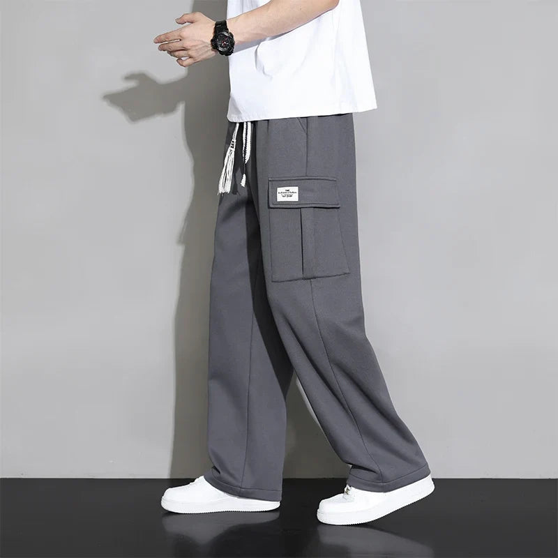 Korean Autumn Big Size Sweatpant Men Loose Baggy Sport Jogging Trouser Male Casual Work Sweat Pants Large Plus Jogger Grey Black