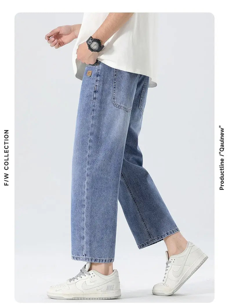 High Streets Spring Summer Men's Jeans American Retro Baggy Wide Leg Denim Pants Loose Solid Cotton Jeans Male Trendy Trousers