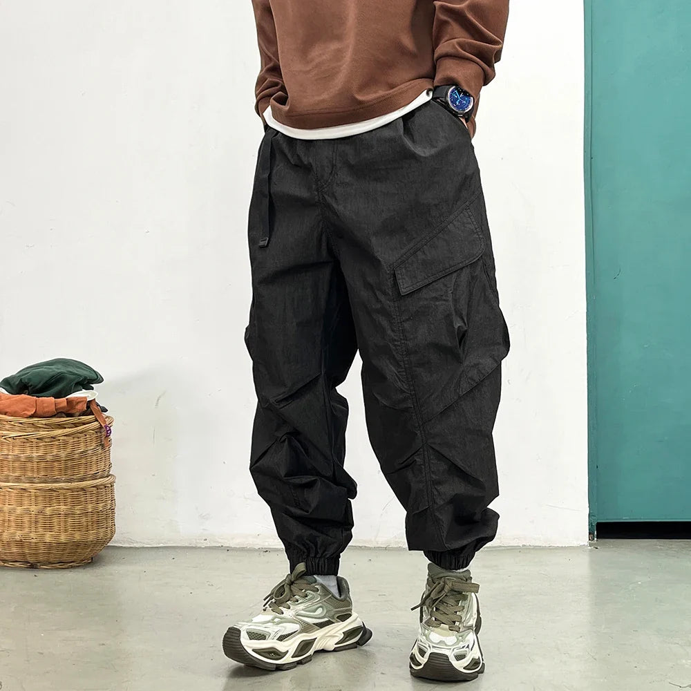 Korean Techwear Cargo Pants Men Spring Summer Quick Dry Lightweight Streetwear Casual Loose Fit Tapered Joggers Hip Hop Trendy