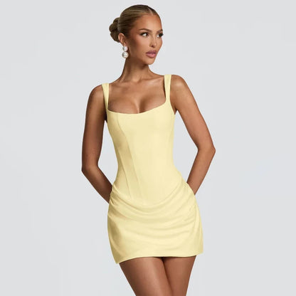 Lady Sexy Strapless Split Solid Pleated Dress Women Chic Backless High Waist Off-shoulder Dresses 2026 New Evening Party Gowns