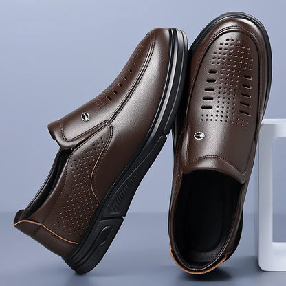 Spring Summer Hallow Leather Shoes for Men Solid Color Breathable Business Casual Shoes Male New Designer Fashion Sandals Man