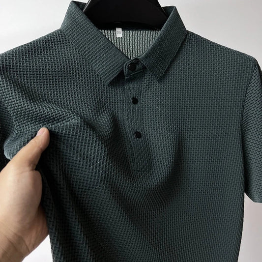 Men's Business Polos Casual Short Sleeved Bone Flower Solid Color POLO Shirt Fashion Breathable Comfortable Summer Versatile Top