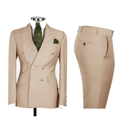 Light Blue Men's Suits Chic Double Breasted Blazer Peak Lapel Elegant Formal Set Male 2 Piece Jacket Pants Wedding Groom Tuxedos