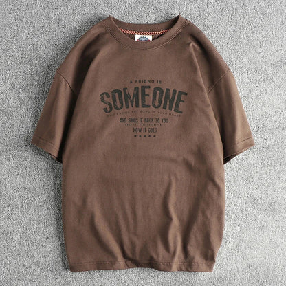 5110# Summer New American Retro Short Sleeve O-neck Letter Printed T-shirt Men's Simple 100% Cotton Old Washed Loose Casual Tops