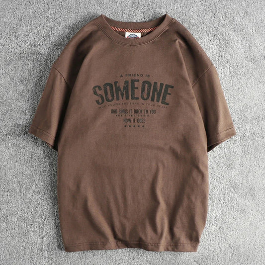 5110# Summer New American Retro Short Sleeve O-neck Letter Printed T-shirt Men's Simple 100% Cotton Old Washed Loose Casual Tops
