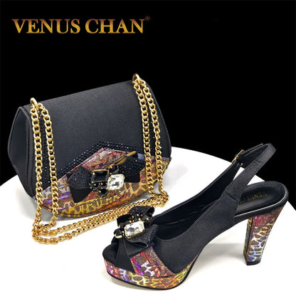 2024 Newest INS Style Black Color Elegant Women High Heels Nigeria Popular Designer African Ladies Shoes And Bag Set