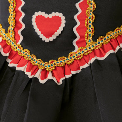 Halloween Red Queen Costume Girls Queen of Hearts Costume with Heart Details Stand Collar Red Black White Carnival Dress
