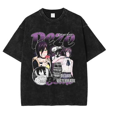 Anime C-Chainsaw M-Man T Shirts Oversized Vintage Washed Denji T-shirt Manga Power T Shirt Pochita Makima Reze Tops Tees man