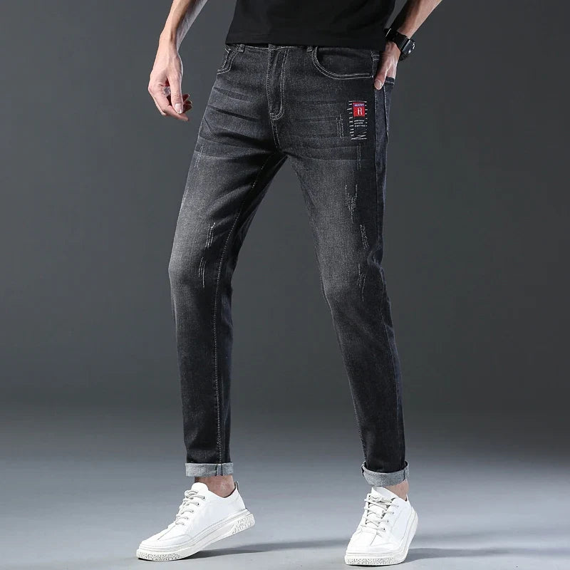 2024 Men's Fashion and Casual New Four Seasons Lightweight Long Pants Men's denim pants Straight leg pants Elastic jeans