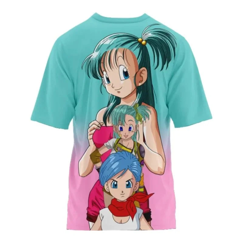 Dragon Ball Anime Bulma 3D Printed Adult and Children's T-shirt Gradient Color Design Summer Quick Drying Comfortable