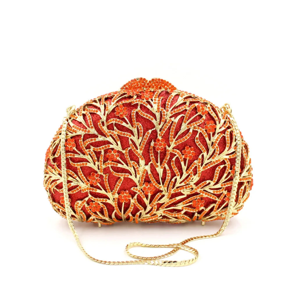 2025 Hot Sale Dendritic Crystal Diamond-Studded Handbag Shiny Golden Evening Bag for Women