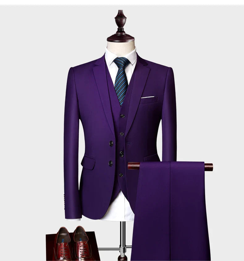 Men's Business Casual Suit for Weddings, Genuine Blazer, Vest and Pants, Big & Tall,Slim Fit Waistcoat, Dress Trousers, US Size