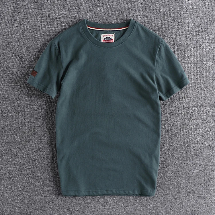 Summer New American Retro Short-sleeved O-neck Solid Color T-shirt Men's Fashion Simple 100% Cotton Washed Casual Sport Tops