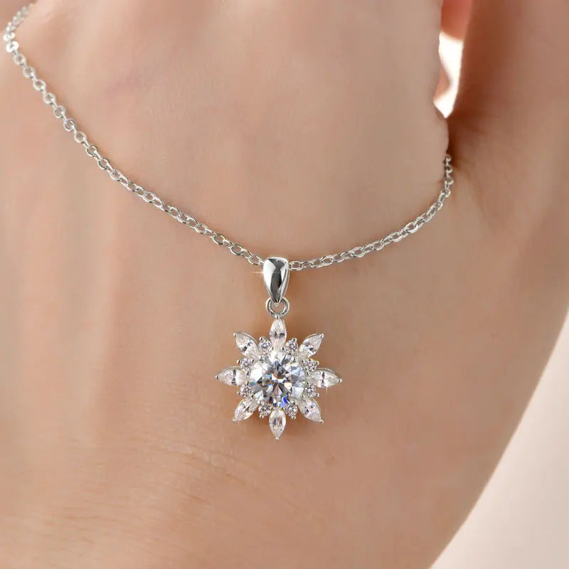 GRA Certified 6.5mm Round Moissanite Delicate Snowflake Pendant Necklace for Women 14K Gold Filled Fine Jewelry Gifts