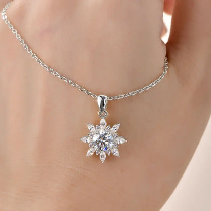 GRA Certified 6.5mm Round Moissanite Delicate Snowflake Pendant Necklace for Women 14K Gold Filled Fine Jewelry Gifts