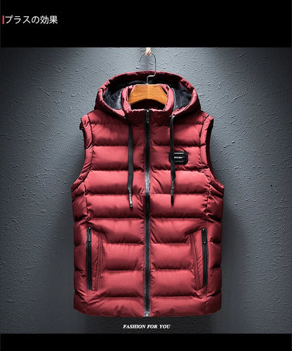 New Hooded Casual Vest Jacket for Men Autumn Winter Warm Sleeveless Jacket Fashion Comfortabel Zipper Waistcoat Plus Size M-6XL