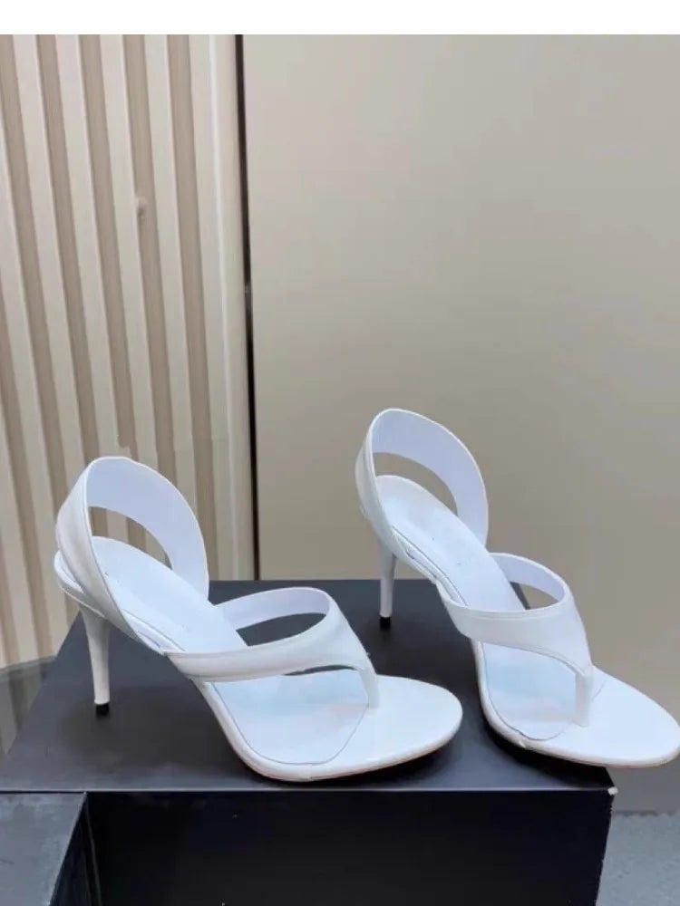 Summer New Women's Stiletto Sandals Concise Female Flipflop High-heeled Sandals Slingback Runway Ladies Shoes Large Sizes 34-46