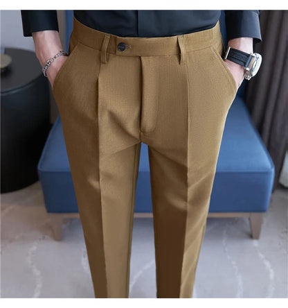 High Quality Men Solid Color Business Office Social Trousers New Formal Wear Wedding Slim Fit Casual Fashion Suits Pant 38-29