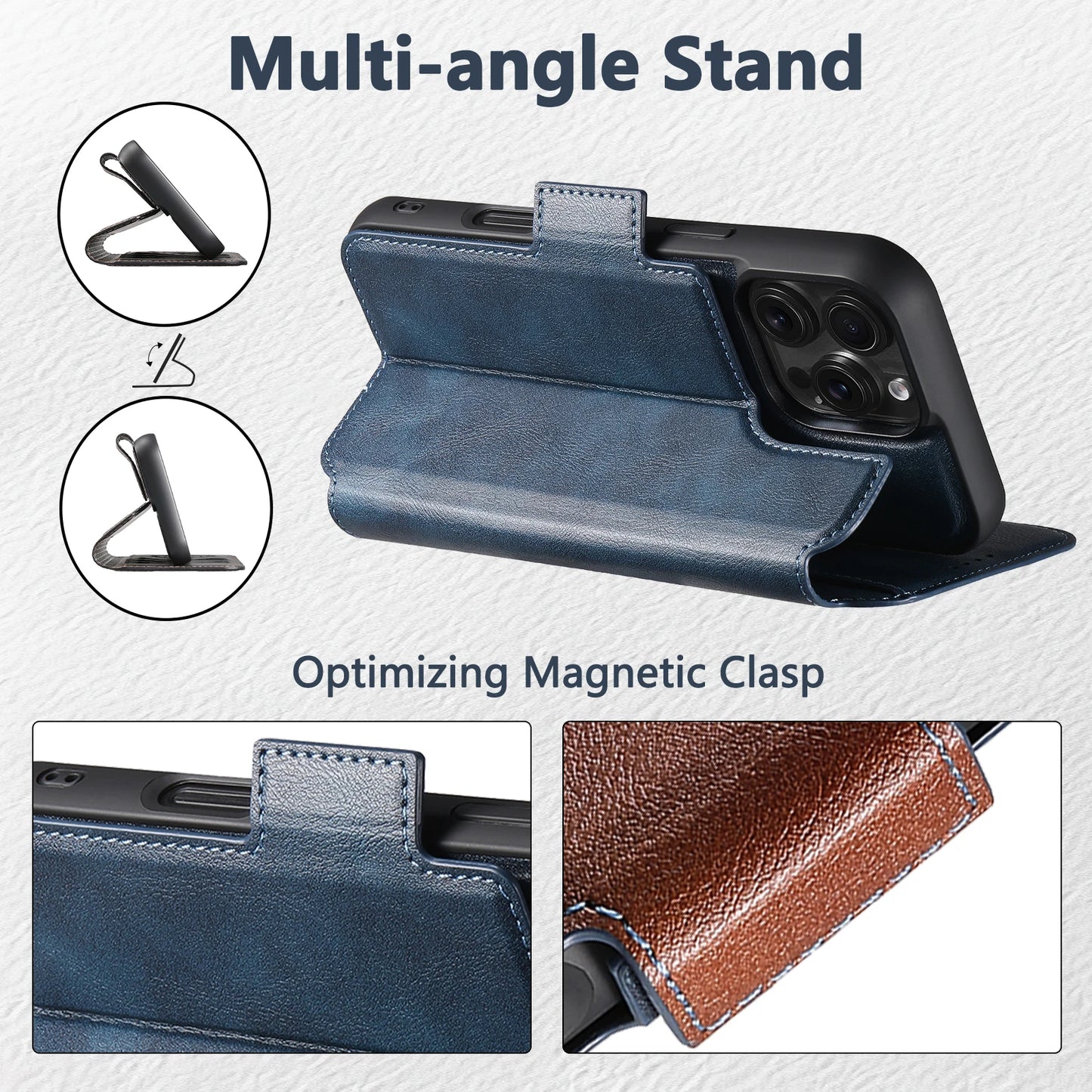 Faux Leather Wireless Charging Card Holder Stand Wallet Magnetic Flip Cover Phone Case For iPhone 16 Pro Max 15 Plus 14