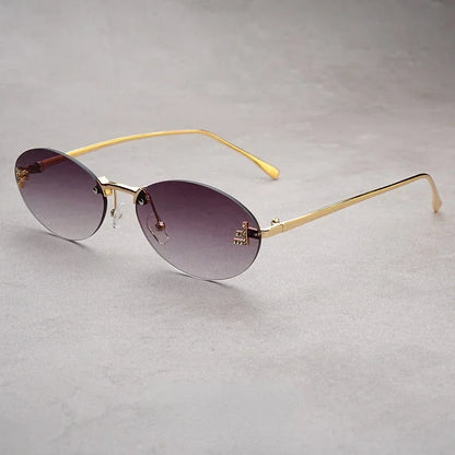Rimless Oval Sunglasses Women 2025 New Fashion Gradient Ocean Lenses Sun Glasses Stylish Women Luxury Brand Design Shades