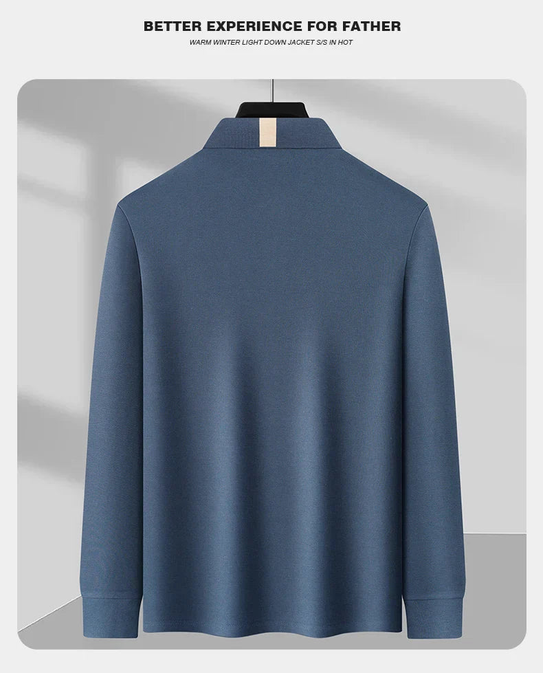 High end letter embroidery brand men's long sleeved polo shirt 2024 Spring and Autumn new comfortable 100% cotton casual T-shirt