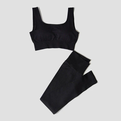 Women's Sportswear Yoga Set Workout Clothes Athletic Wear Sports Gym Legging Seamless Fitness Bra Crop Top Long Sleeve Yoga Suit