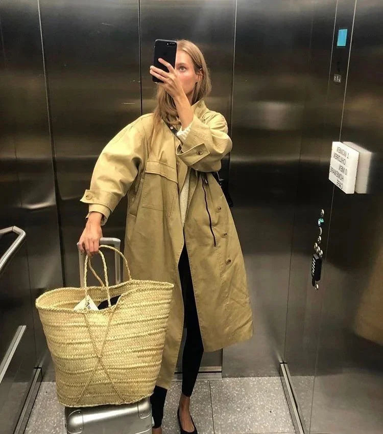 long blazer jacket women khaki Single Breasted Long Sleeve lapel collar warm Spring Autumn Lady Blazer