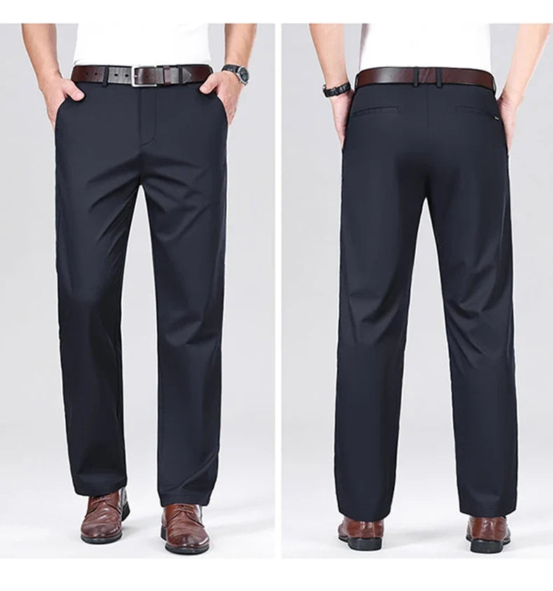 Mulberry Silk Pants Men's Summer Thin Breathable Business Casual Loose Trousers Straight Non-iron Solid Color Plus Size 3colors