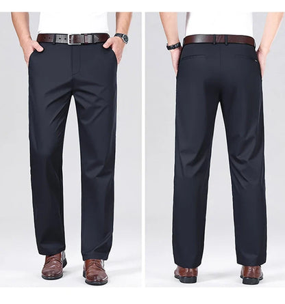 Mulberry Silk Pants Men's Summer Thin Breathable Business Casual Loose Trousers Straight Non-iron Solid Color Plus Size 3colors