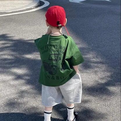 100% Cotton Boys Short Sleeve T-Shirt Korean Streetwear Style Loose Fit Casual Summer Baby Boy Basic Top Versatile Everyday Wear