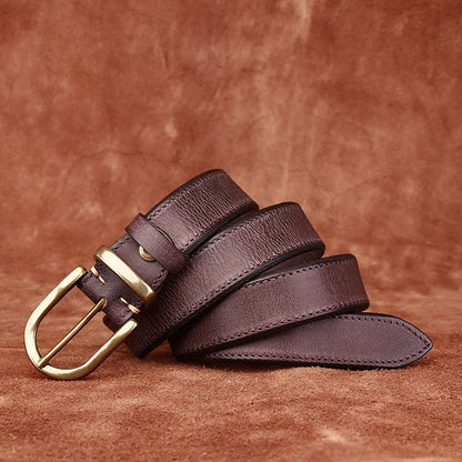 3.3CM Men High Quality Genuine Leather Belt Luxury Copper Buckle Belts Thickening Pure Cowskin Vintage Strap Male Jeans for Man