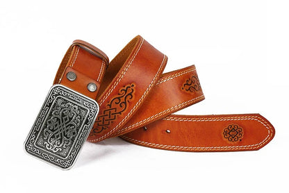 3.8cm Chinese Pattern Cowboy Smooth Buckle Men's Belt Ceinture Homme Yellow Belt Male Wide Jeans Men Genuine Leather Belt