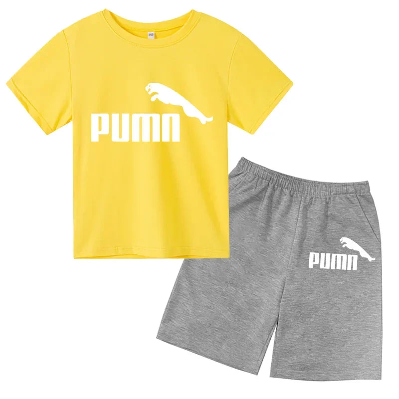 3-12Y Kids Summer Casual Letter Print 2-Piece Set Soft T-Shirt & Pants Suits for Boys & Girls